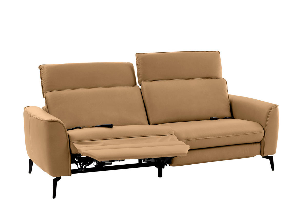 3-SITZER-SOFA in Echtleder Honig  - Schwarz/Honig, Natur, Leder/Metall (222/81/110cm) - Valdera