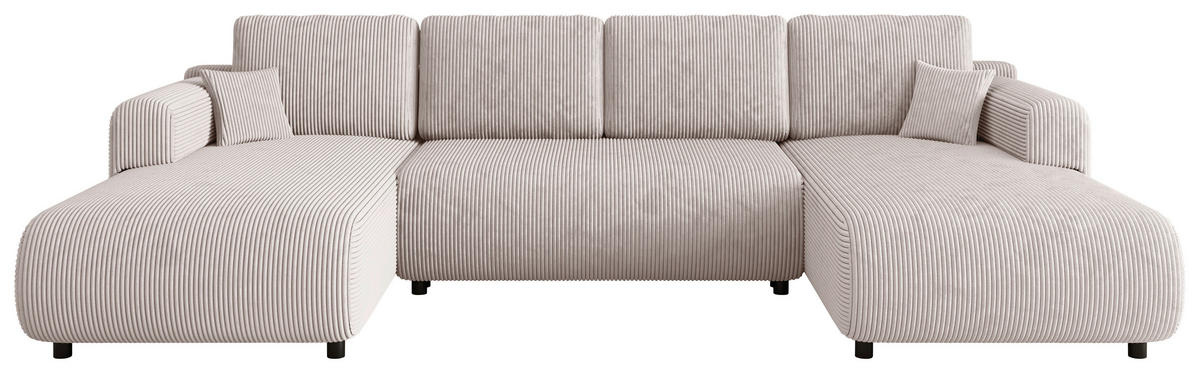 Wohnlandschaft inkl. Funktion Beige Cord  - Beige/Schwarz, KONVENTIONELL, Textil (200/360/200cm) - Xora