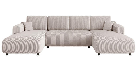 Wohnlandschaft inkl. Funktion Beige Cord  - Beige/Schwarz, KONVENTIONELL, Textil (200/360/200cm) - Xora