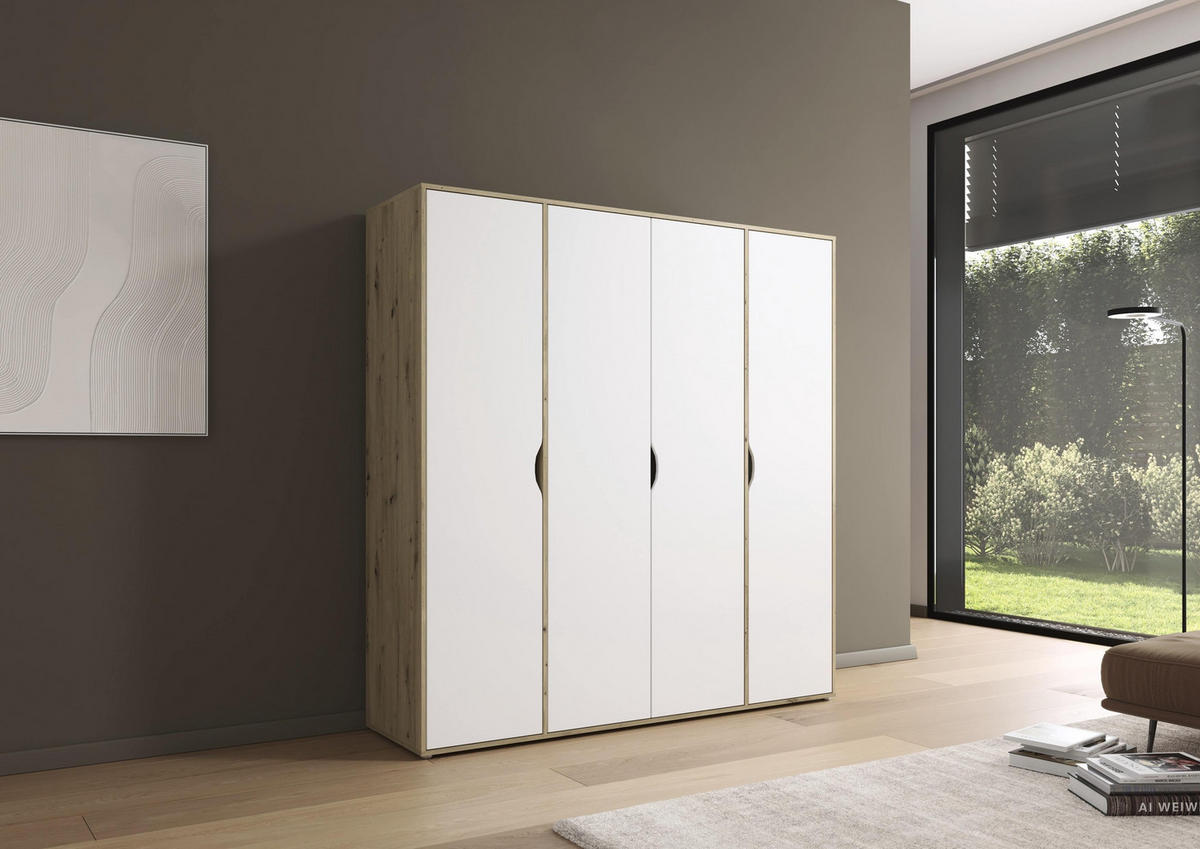 DREHTÜRENSCHRANK in Weiss, Eiche Artisan  - Weiss/Eiche Artisan, Basics, Holzwerkstoff (187/194/53cm) - Boxxx
