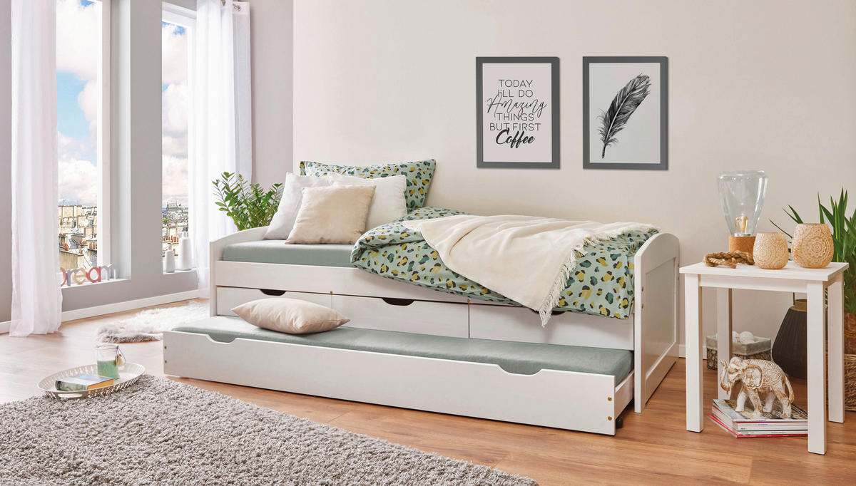 AUSZIEHBETT 90/200 cm  in Weiß  - Weiß, Basics, Holz/Kunststoff (90/200cm) - MID.YOU