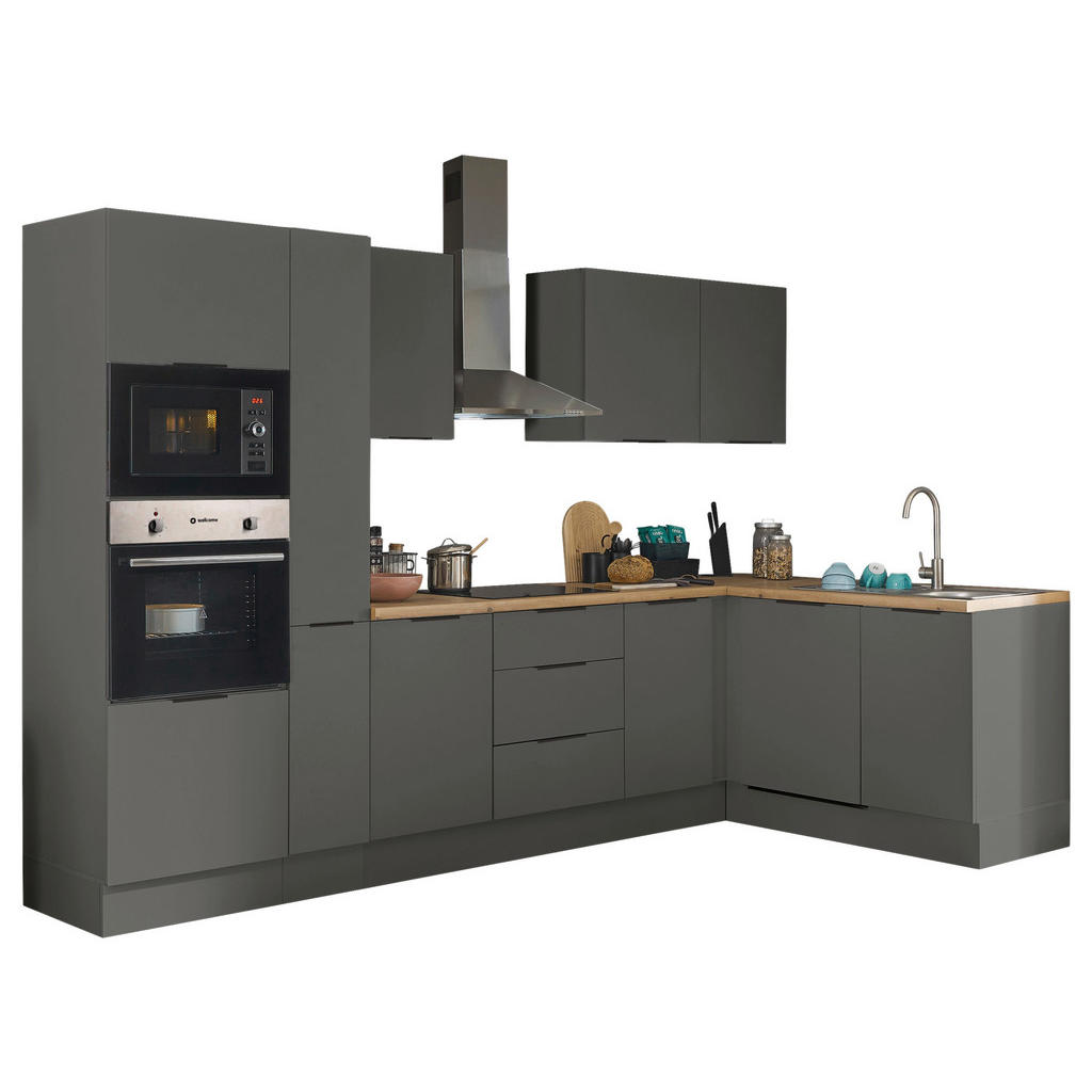 Thumbnail - Carryhome Eckküche Multan, Graphit, Metall, 3 Schublade(n) Schubladen, 310x175 cm, links aufbaubar, rechts höhenverstell...