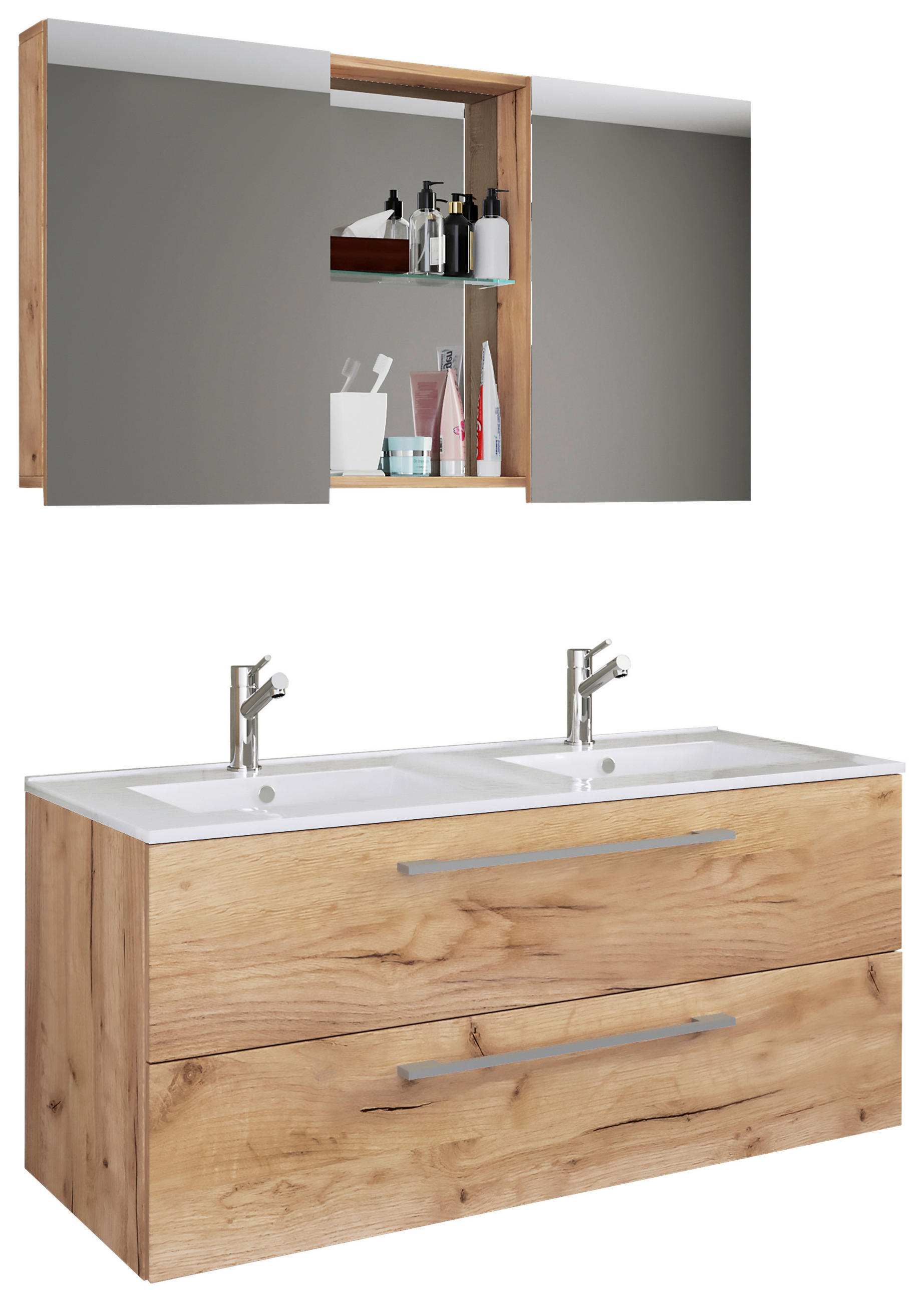 BADEZIMMER 3-teilig  in 112 cm  - Honigeiche/Alufarben, MODERN, Keramik/Holzwerkstoff (112cm) - MID.YOU