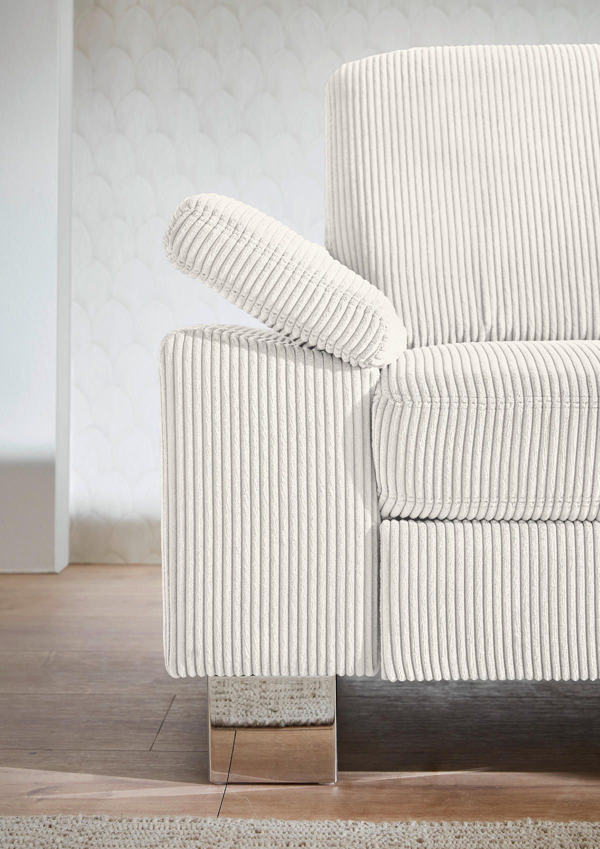 ECKSOFA in Cord Beige  - Edelstahlfarben/Beige, Konventionell, Textil/Metall (248/200cm) - Beldomo System