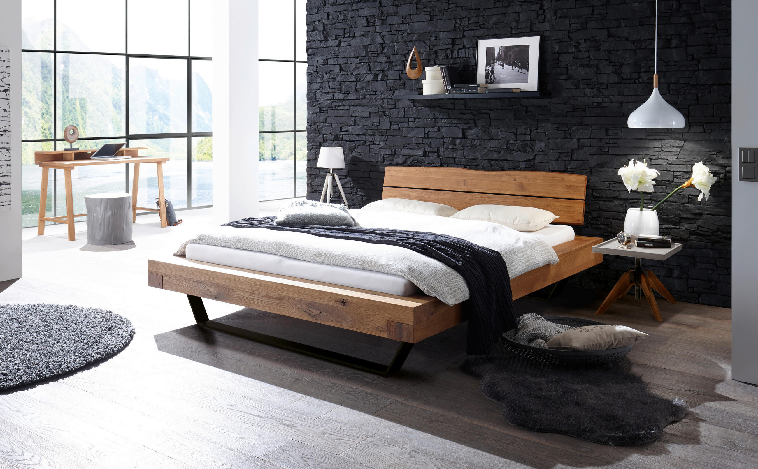 BETT 140/200 cm  in Eichefarben  - Eichefarben/Anthrazit, KONVENTIONELL, Holz/Metall (140/200cm) - Hasena
