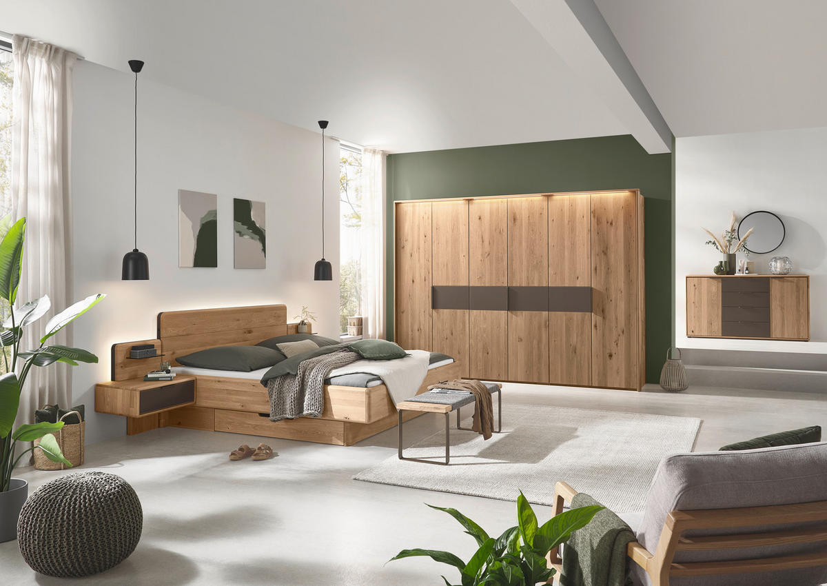 BETTANLAGE - Wildeiche/Bronzefarben, Natur, Glas/Holz (180/200cm) - Valnatura