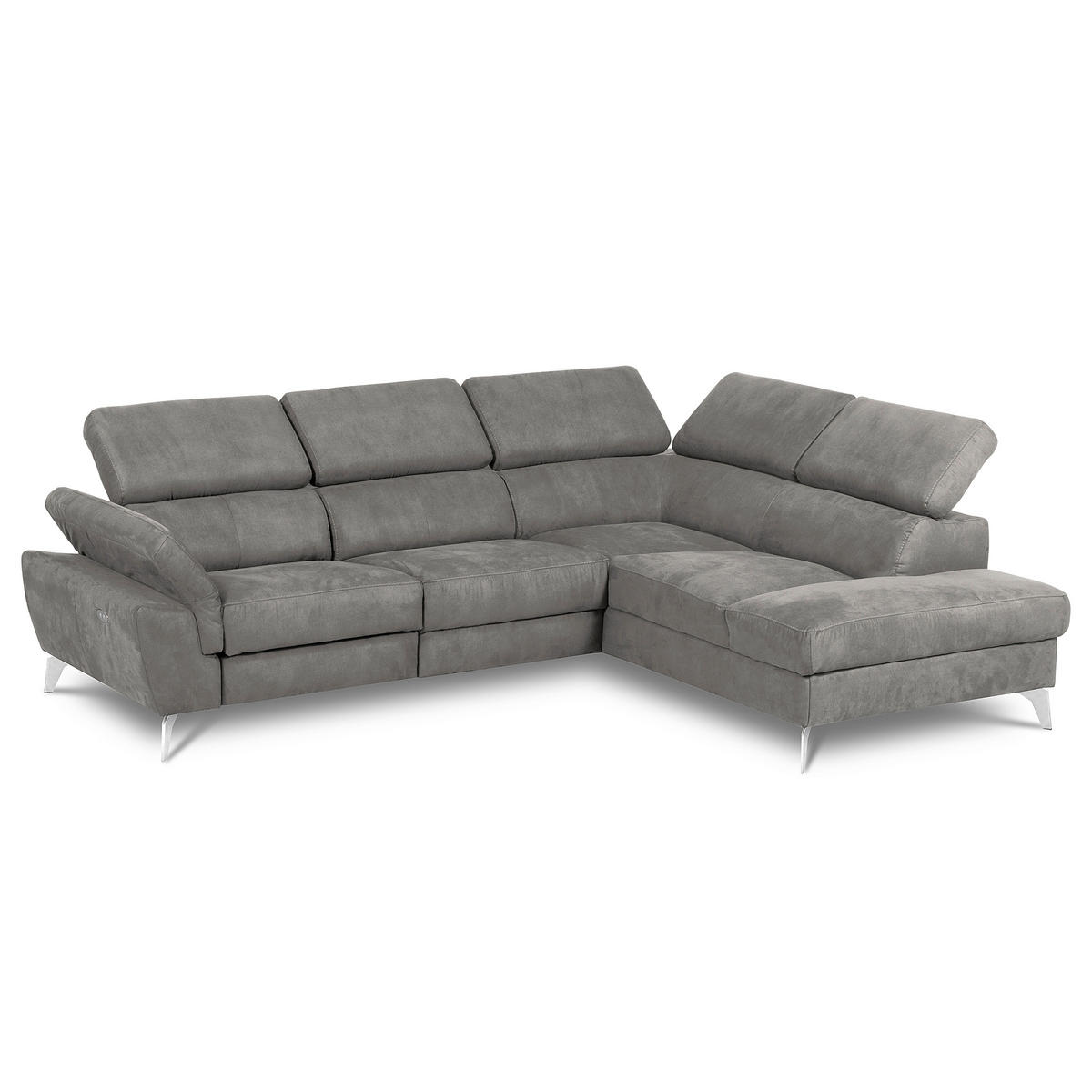 ECKSOFA SONO in Lederlook Anthrazit Armteilverstellung, Kopfteilverstellung  265/210 cm  - Chromfarben/Anthrazit, Design, Textil/Metall (265/210cm) - Livetastic