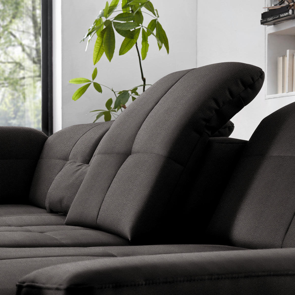 ECKSOFA  in Flachgewebe Dunkelgrau  195/309 cm  - Chromfarben/Dunkelgrau, Design, Textil (195/309cm) - Beldomo Style