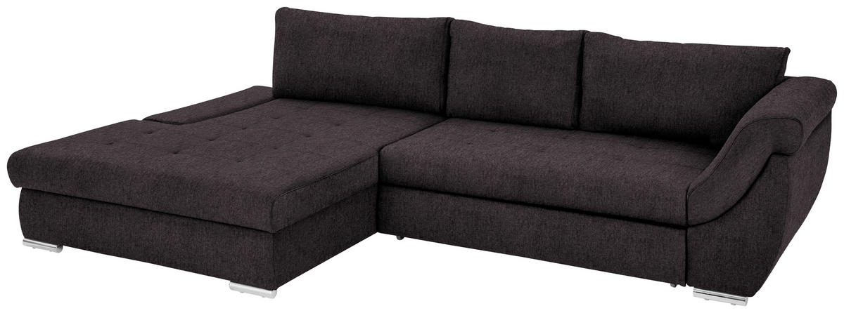 ECKSOFA in Flachgewebe Dunkelbraun  - Dunkelbraun/Silberfarben, Design, Textil/Metall (174/306cm) - MID.YOU
