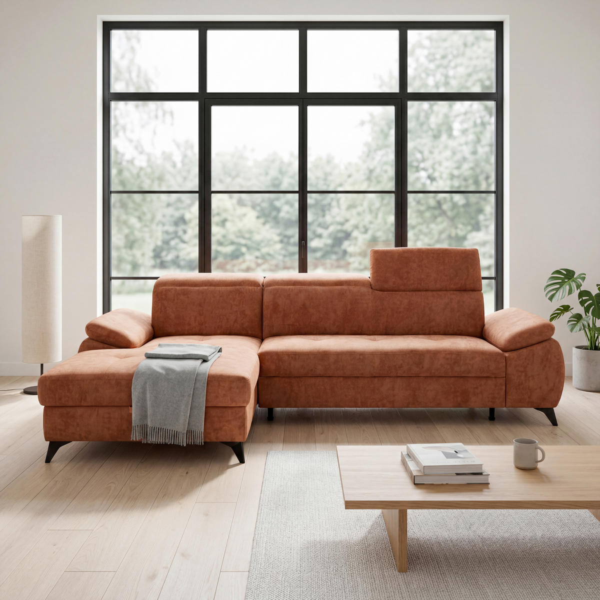 ECKSOFA TAOS Rostfarben Struktur Bettkasten, Kopfstütze  - Rostfarben/Schwarz, Basics, Holz/Textil (281/166cm) - MID.YOU