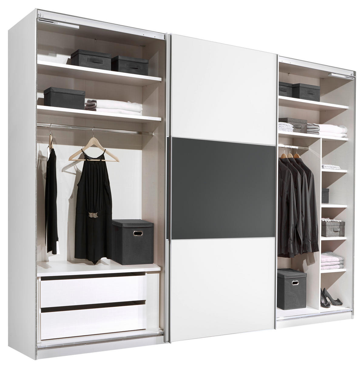 SCHWEBETÜRENSCHRANK in Anthrazit, Weiss  - Weiss/Anthrazit, Holzwerkstoff/Metall (249/222/68cm) - Moderano