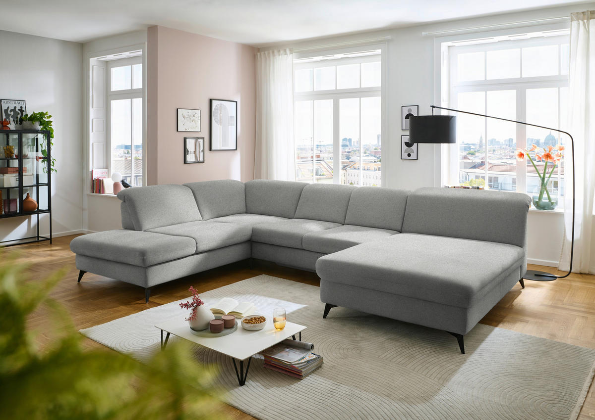 WOHNLANDSCHAFT Chenille Greige  - Greige/Schwarz, Design, Textil/Metall (255/369/198cm) - Beldomo Style