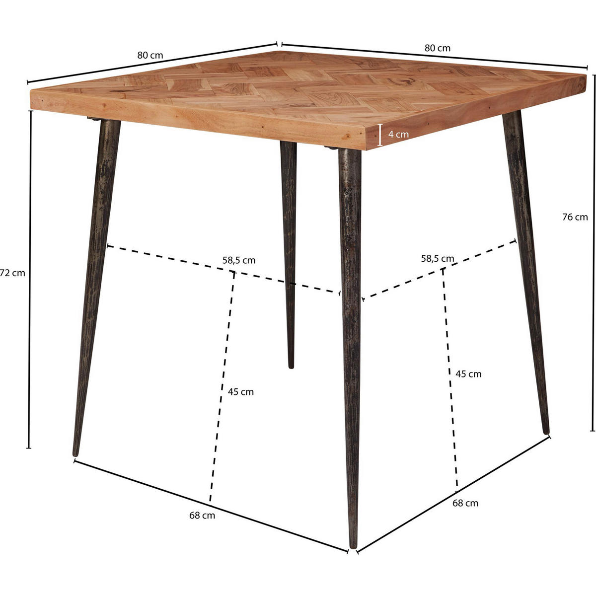 ESSTISCH in Holz 80/80/76 cm  - Schwarz/Akaziefarben, Design, Holz/Metall (80/80/76cm) - MID.YOU