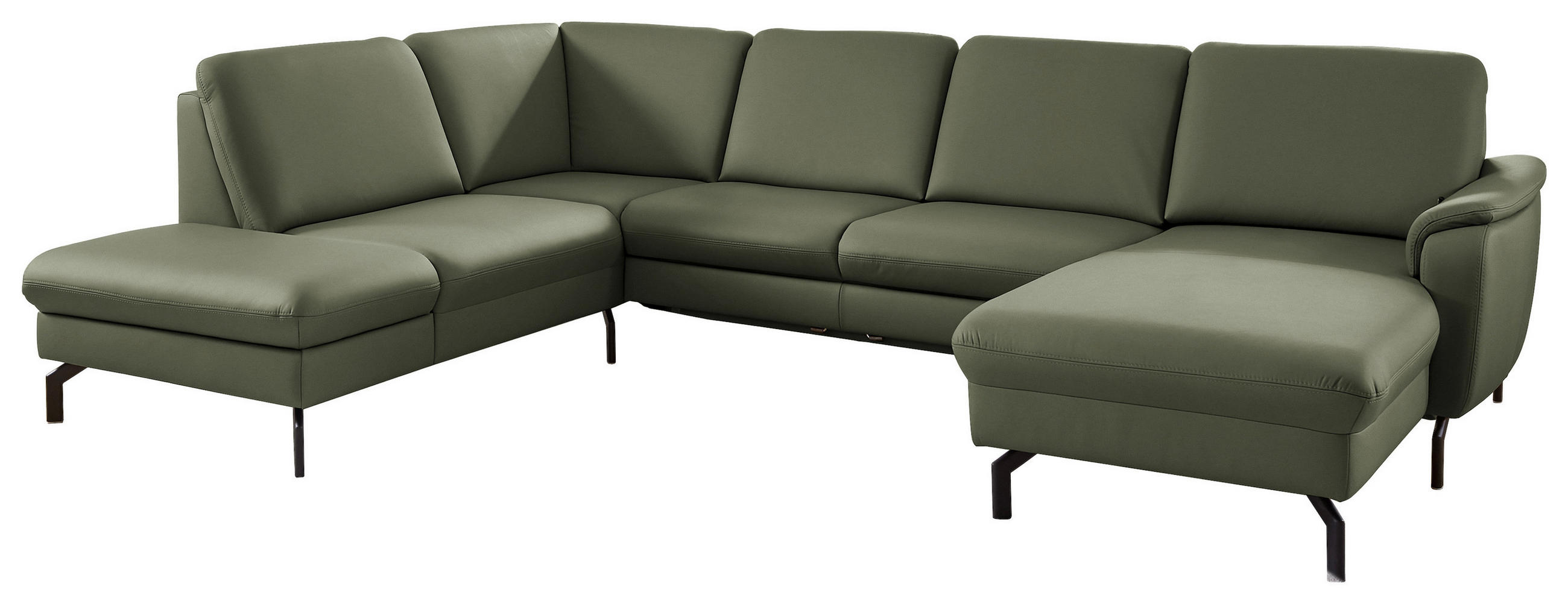 WOHNLANDSCHAFT Echtleder Olivgrün  - Schwarz/Olivgrün, Konventionell, Leder/Metall (224/306/168cm) - Beldomo Premium