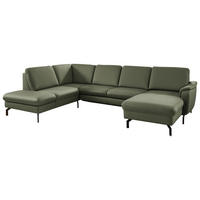 WOHNLANDSCHAFT Echtleder Olivgrün  - Schwarz/Olivgrün, Konventionell, Leder/Metall (224/306/168cm) - Beldomo Premium