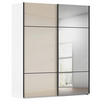 SCHWEBETÜRENSCHRANK  in Weiß, Champagner  - Champagner/Schwarz, KONVENTIONELL, Glas/Holzwerkstoff (201/223/68cm) - Novel