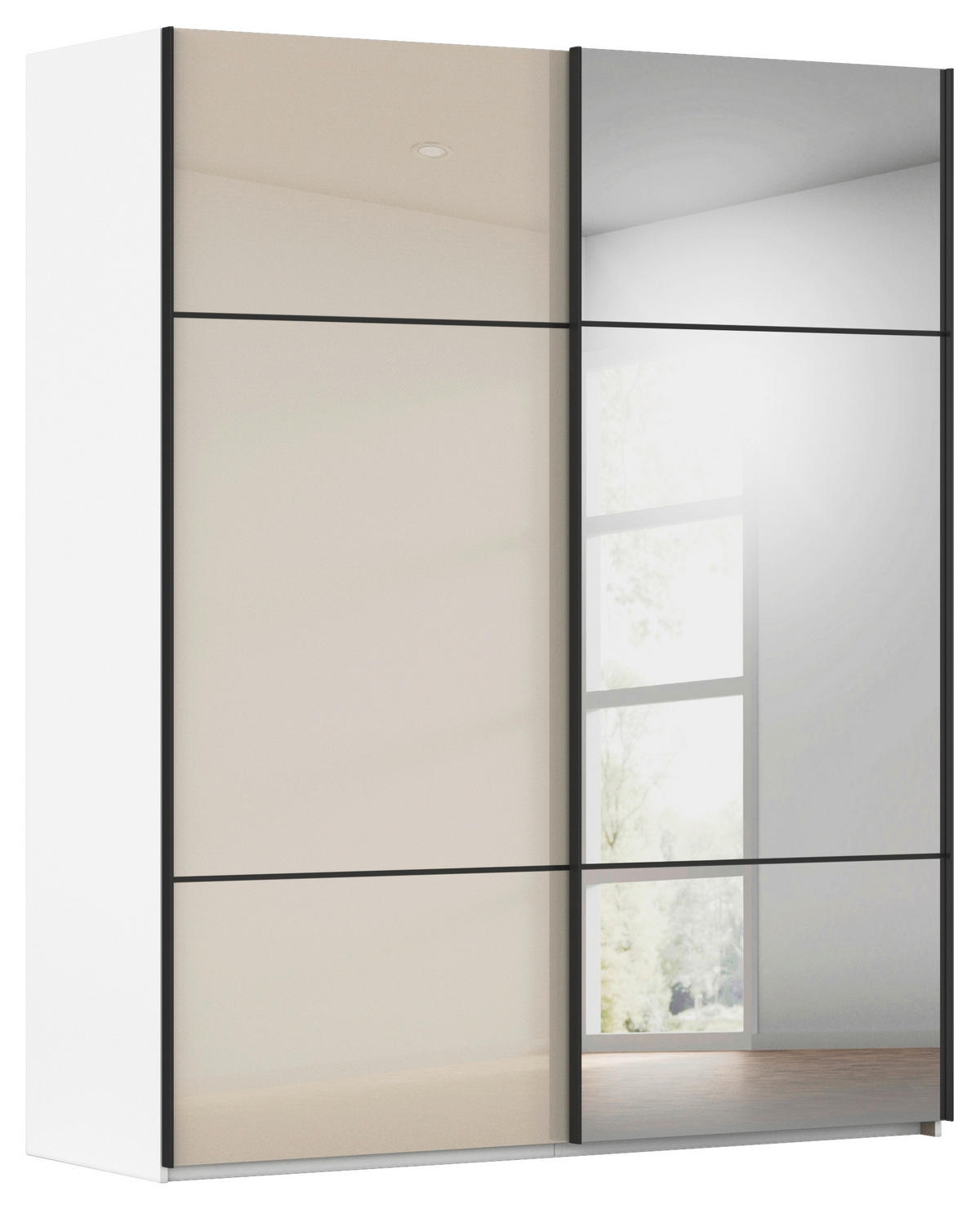 SCHWEBETÜRENSCHRANK  in Weiß, Champagner  - Champagner/Schwarz, KONVENTIONELL, Glas/Holzwerkstoff (201/223/68cm) - Novel