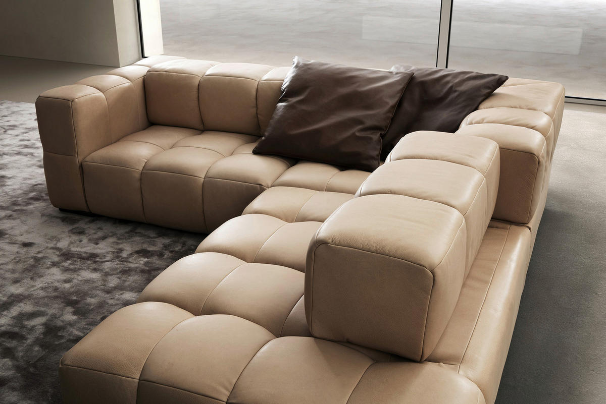 ECKSOFA in Echtleder Hellbraun  - Hellbraun/Schwarz, Design, Leder/Metall (244/255cm) - Emilio Belluti