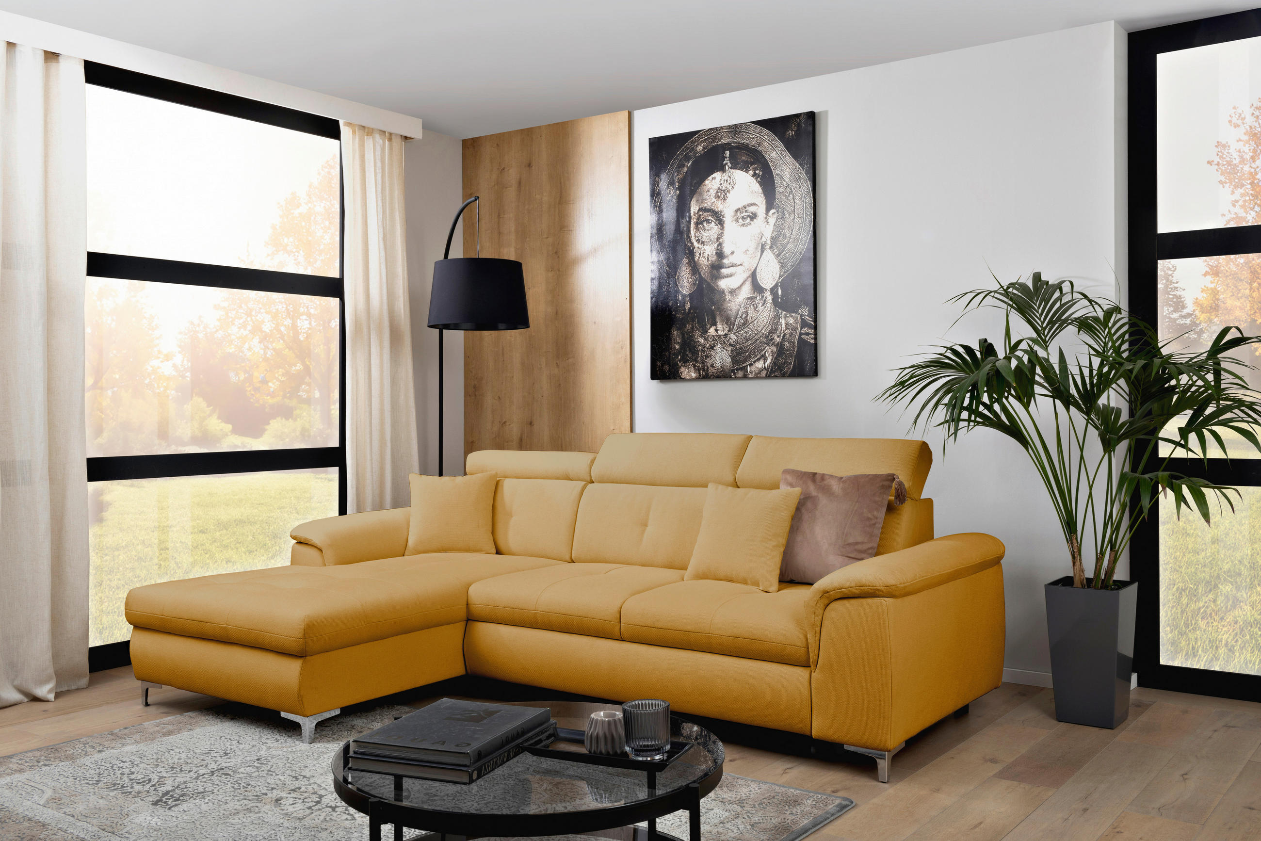 ECKSOFA in Flachgewebe Senfgelb  - Chromfarben/Senfgelb, Konventionell, Textil/Metall (175/268cm) - Carryhome