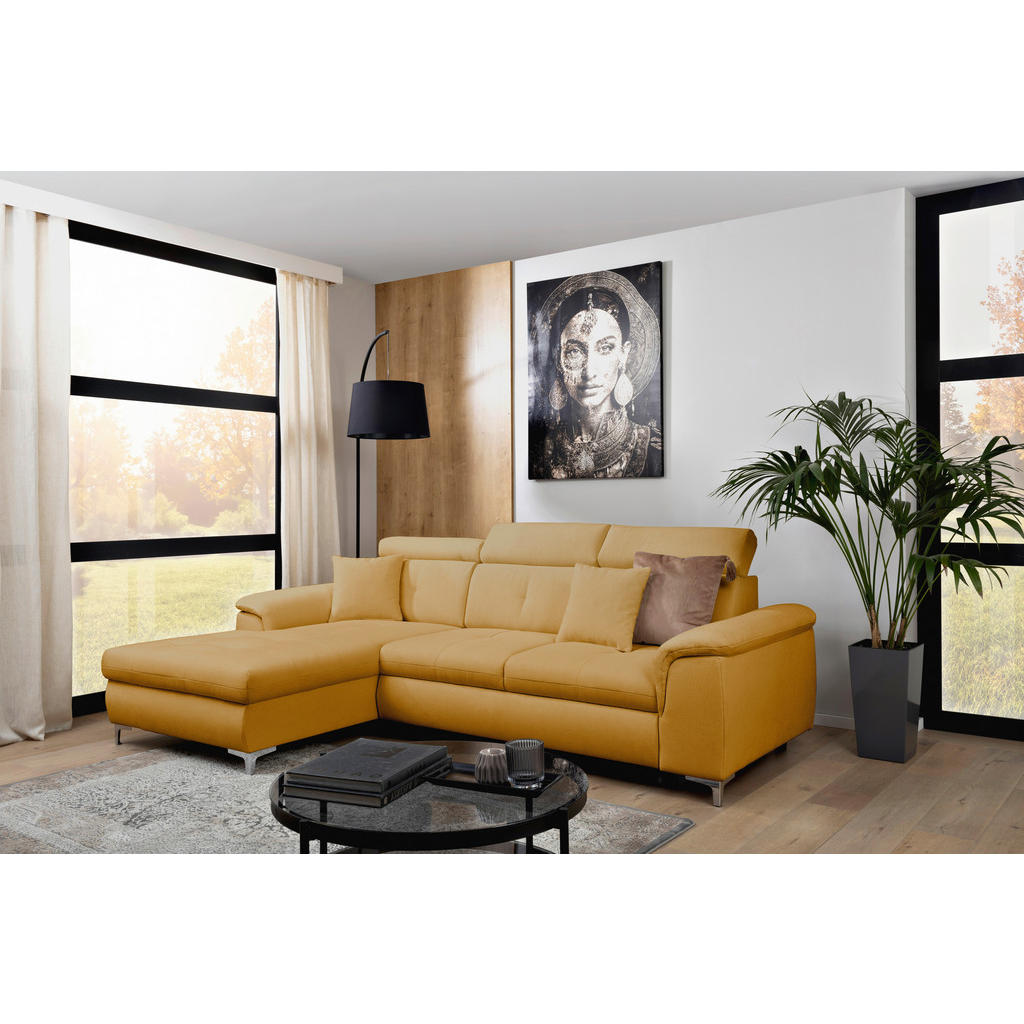 Thumbnail - Carryhome Ecksofa, Senfgelb, Textil, 3-Sitzer, Füllung: Schaumstoff, Silikon, Ottomane links, L-Form, 268x175 cm, Liegef...