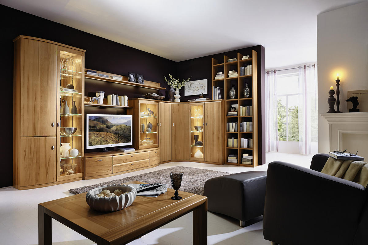 WOHNWAND  in Eichefarben, Beige   - Eichefarben/Eschefarben, KONVENTIONELL, Glas/Holz - Invivus