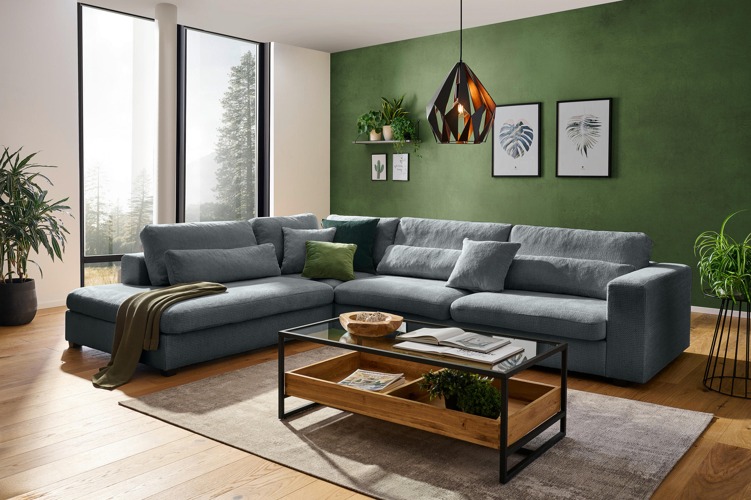 ECKSOFA Dunkelgrau Chenille  - Dunkelgrau/Schwarz, KONVENTIONELL, Kunststoff/Textil (250/314cm) - Carryhome
