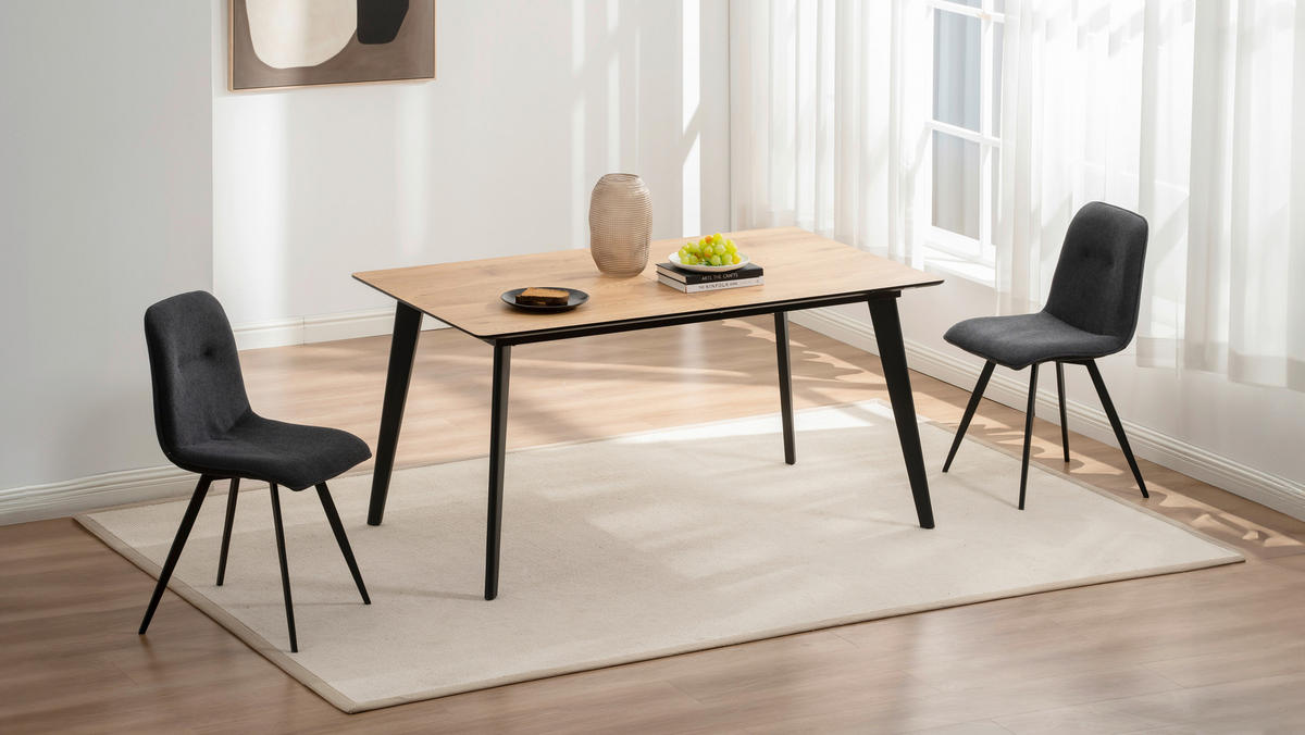 TISCHGRUPPE Holz, Metall, Textil, Holzwerkstoff Schwarz, Eichefarben  - Eichefarben/Schwarz, Basics, Holz/Holzwerkstoff (46/160-200/89/76/55/90cm) - Livetastic