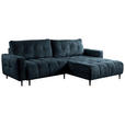 ECKSOFA Blau Chenille Rückenkissen, Bettkasten, Schlaffunktion, Rücken echt, Liegefläche im Originalstoff  - Blau/Schwarz, KONVENTIONELL, Holz/Textil (266/180cm) - Carryhome