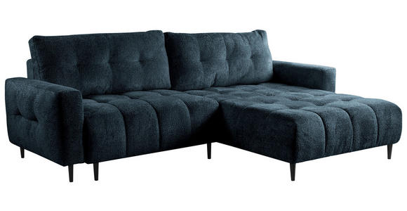 ECKSOFA Blau Chenille Rückenkissen, Bettkasten, Schlaffunktion, Rücken echt, Liegefläche im Originalstoff  - Blau/Schwarz, KONVENTIONELL, Holz/Textil (266/180cm) - Carryhome