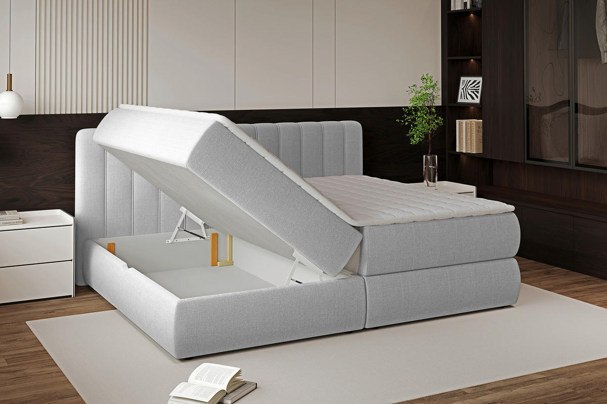 BOXSPRINGBETT 220/200 cm  Hellgrau  - Hellgrau/Schwarz, Design, Kunststoff/Textil (220/200cm) - Chameo