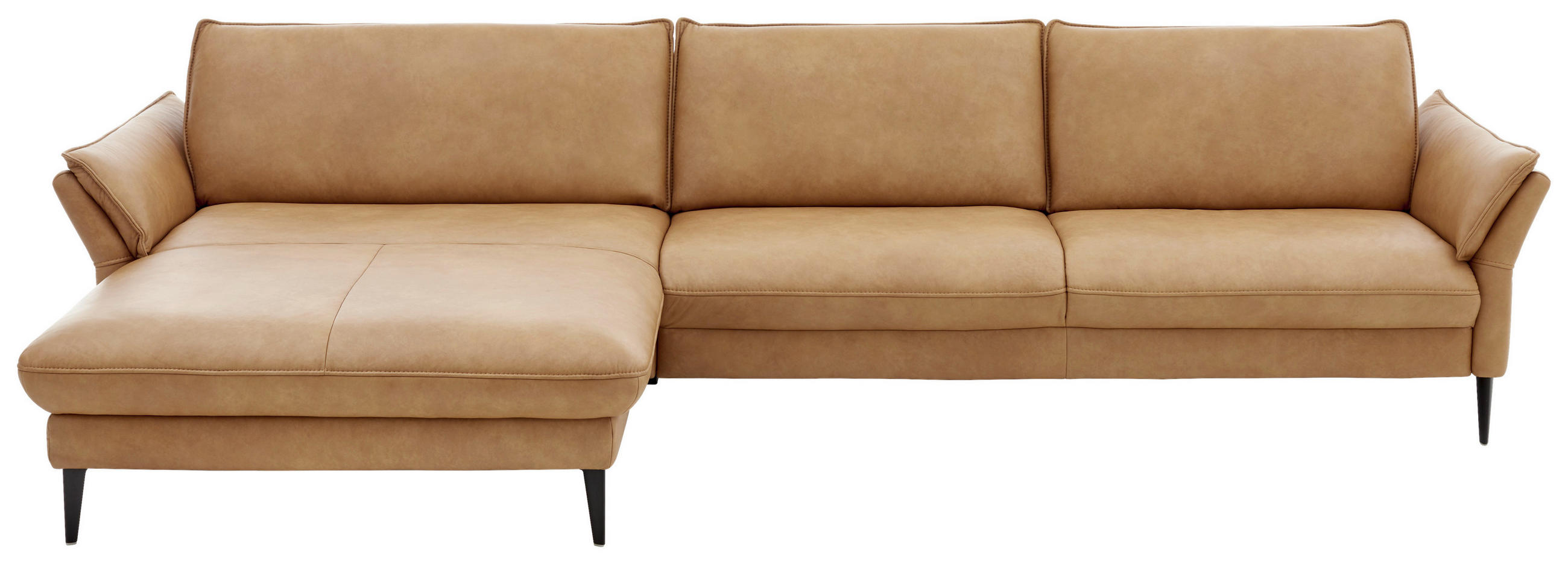 ECKSOFA in Echtleder Honig  - Schwarz/Honig, Design, Leder/Metall (172/334cm) - Hukla