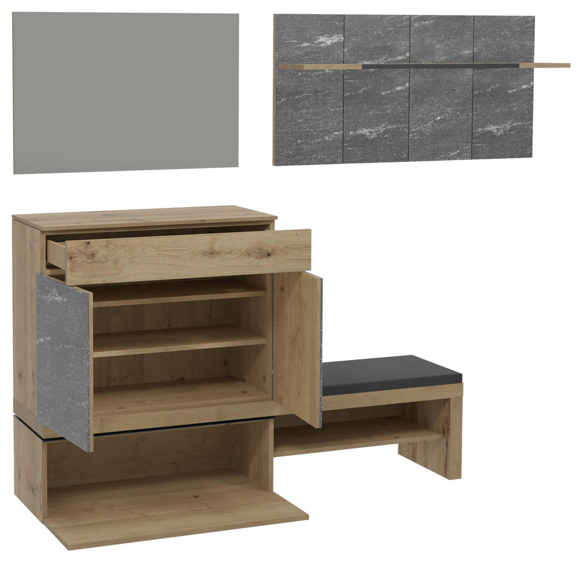 GARDEROBE  in 240/195/42,8 cm  - Eichefarben/Grau, Natur, Holz/Textil (240/195/42,8cm) - Voglauer