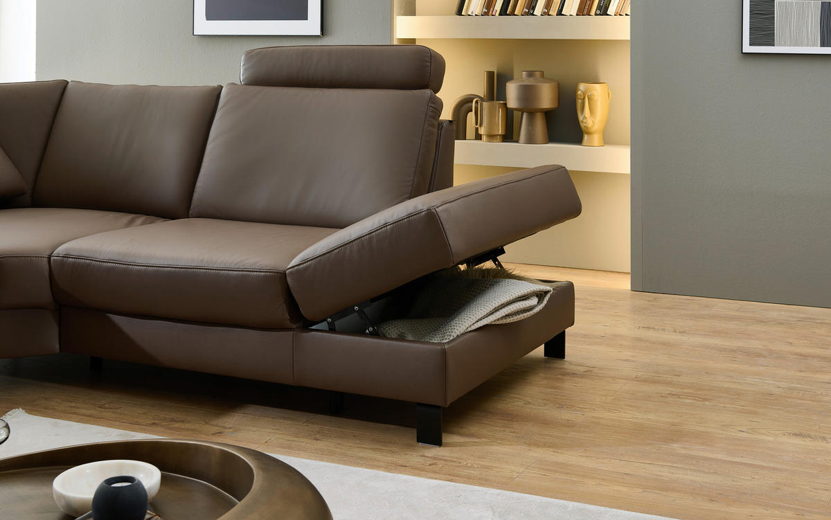 ECKSOFA Echtleder Braun  - Schwarz/Braun, Konventionell, Leder/Metall (243/306cm) - Dieter Knoll
