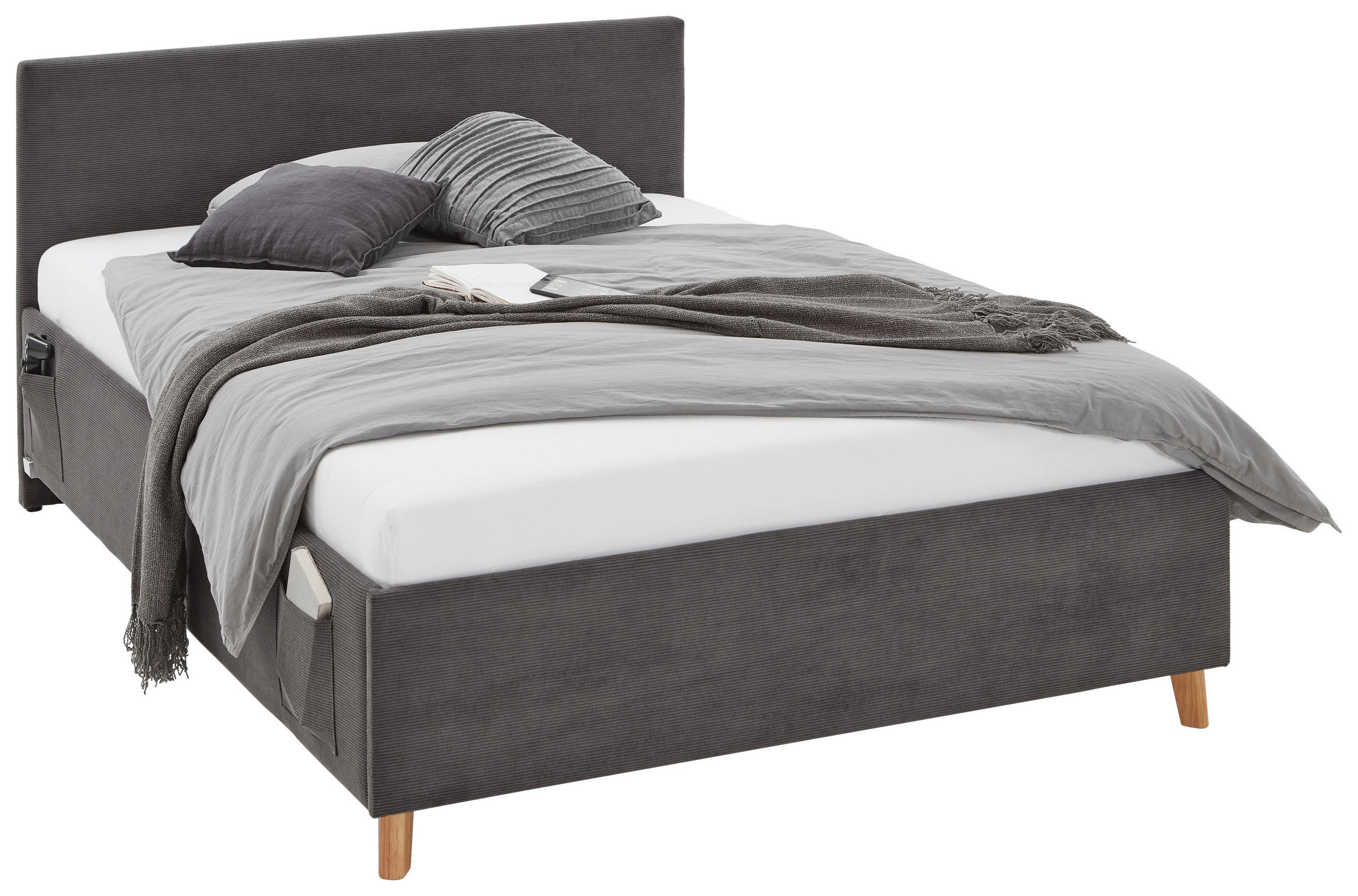 POLSTERBETT 140/200 cm,  in Anthrazit, Lattenrost, Bettkasten,  - Eichefarben/Anthrazit, KONVENTIONELL, Holz/Textil (140/200cm) - Stylife