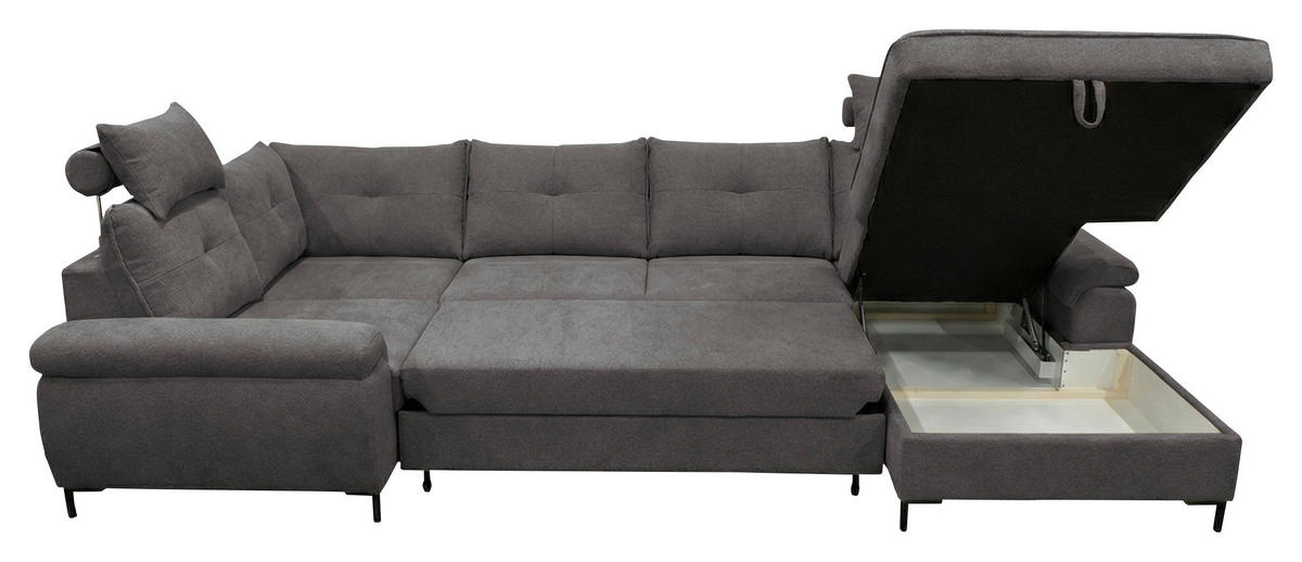 WOHNLANDSCHAFT SOLEI U in Chenille Dunkelgrau  - Dunkelgrau/Schwarz, Design, Kunststoff/Textil (184/334/188cm) - MID.YOU