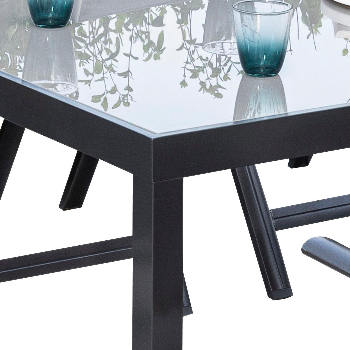 GARTENTISCHGRUPPE  - Graphitfarben/Grau, ROMANTIK / LANDHAUS, Glas/Textil - Gardenson