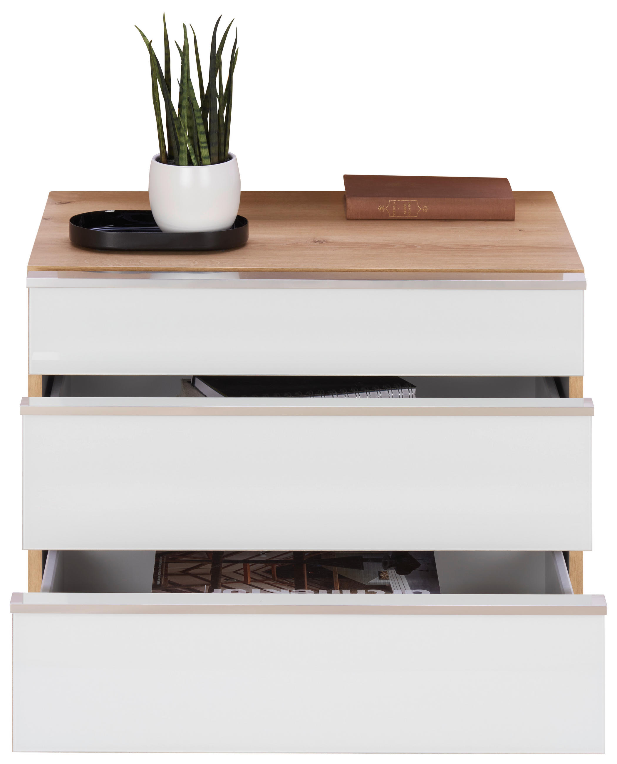 NACHTKÄSTCHENSET in Weiß, Eiche Bianco  - Chromfarben/Eiche Bianco, KONVENTIONELL, Glas/Holzwerkstoff (60/48/42cm) - Venda