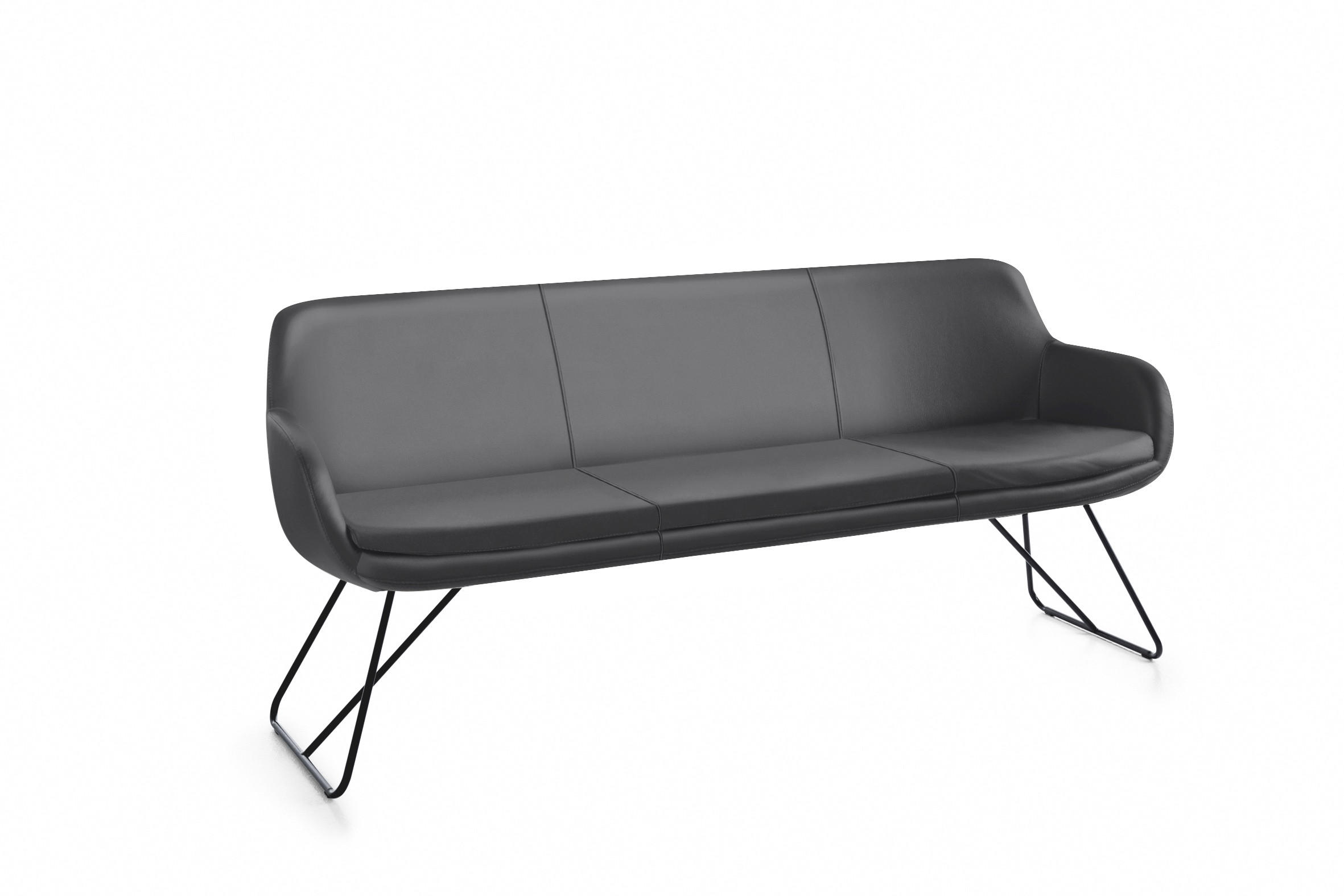 SITZBANK 180/87/65 cm Echtleder Dunkelgrau Metall - Dunkelgrau/Schwarz, Design, Leder/Metall (180/87/65cm) - Musterring