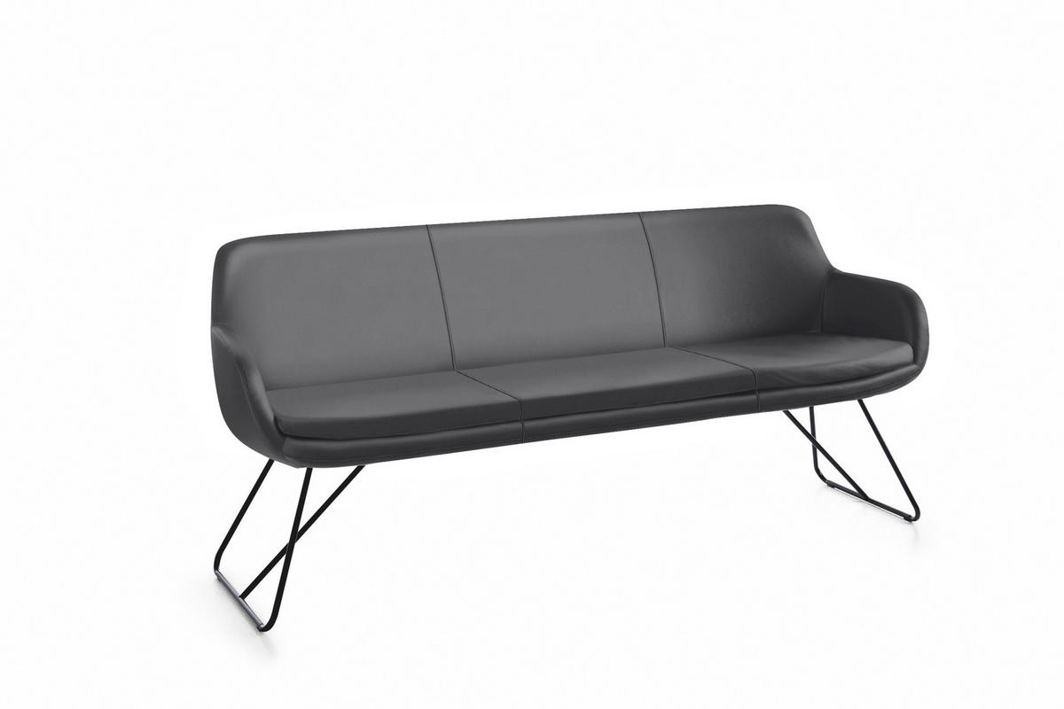 SITZBANK 180/87/65 cm Echtleder Dunkelgrau Metall  - Dunkelgrau/Schwarz, Design, Leder/Metall (180/87/65cm) - Musterring