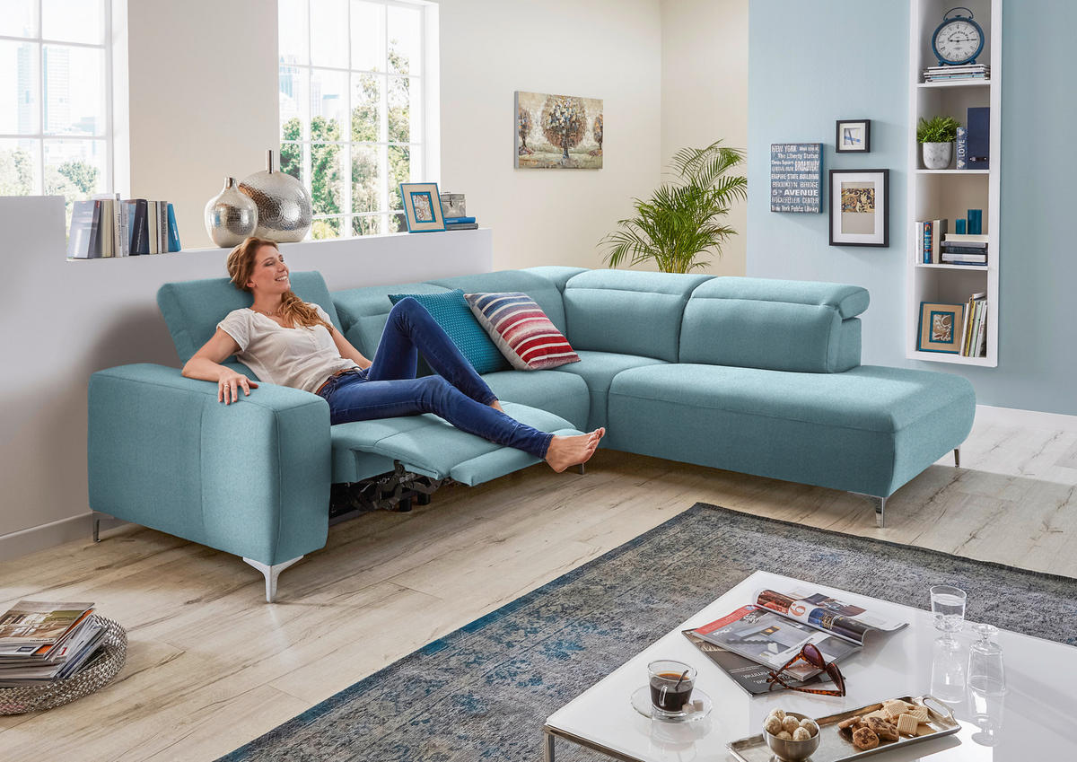 ECKSOFA Hellblau Flachgewebe  - Hellblau, Design, Textil/Metall (238/290cm) - Pure Home Lifestyle