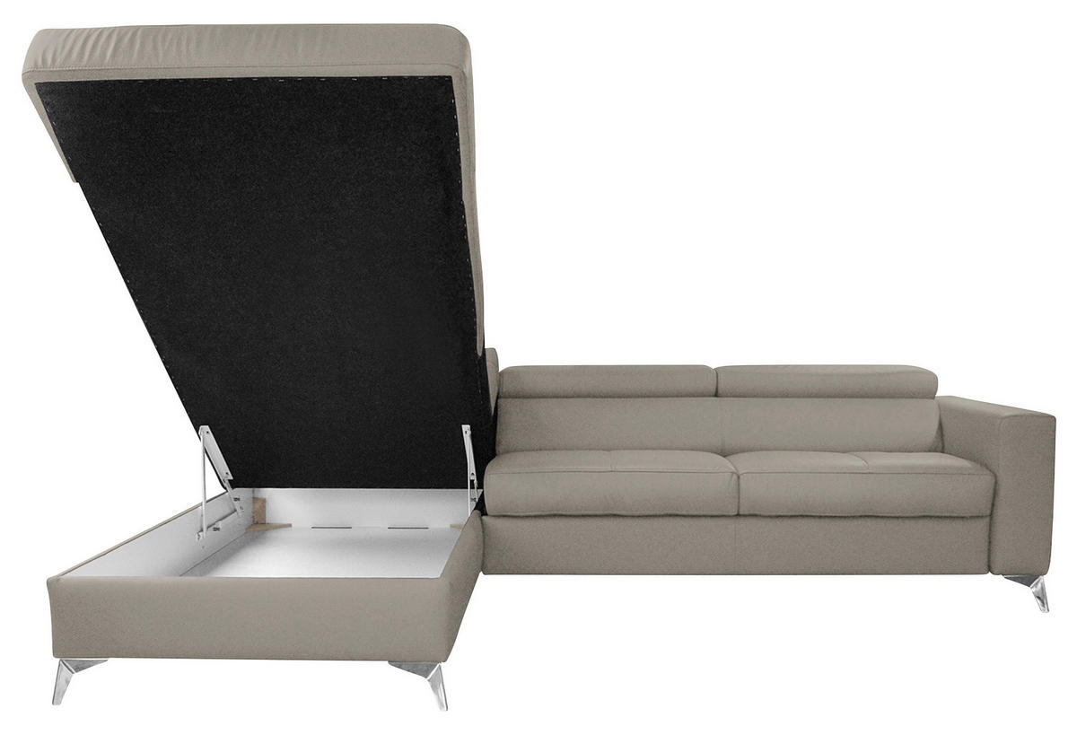 ECKSOFA MONDO Hellgrau Echtleder Lederlook  - Chromfarben/Hellgrau, Design, Leder/Textil (208/286cm) - Livetastic