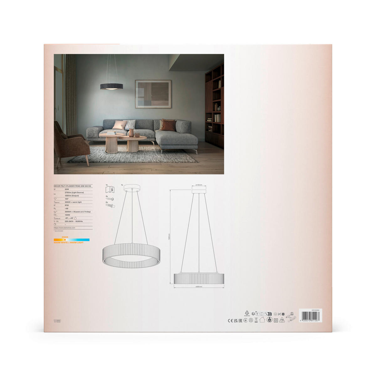 LED-PENDELLEUCHTE 50/150 cm   - Dunkelgrau, Natur, Kunststoff/Textil (50/150cm) - Ledvance