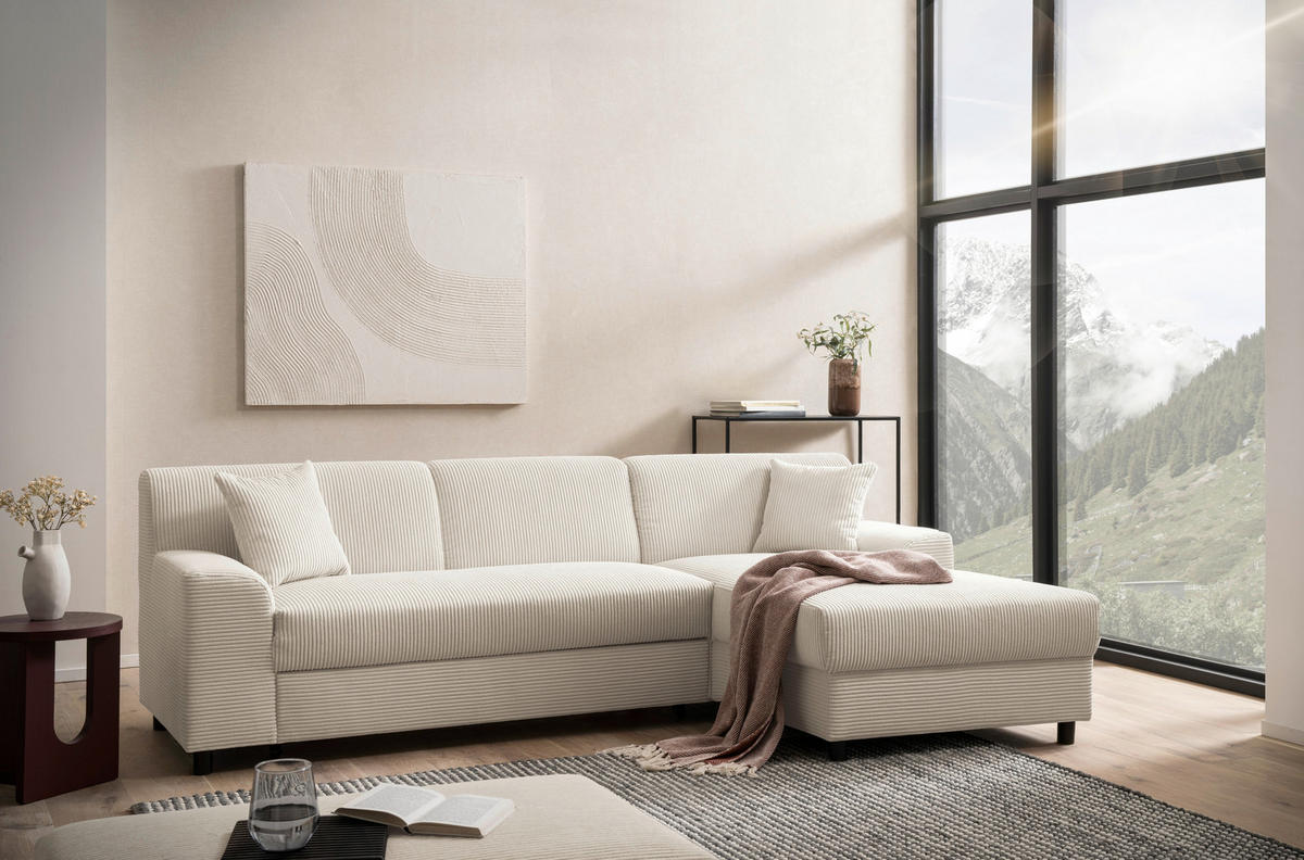 ECKSOFA CAPRI 2 Creme Cord Zierkissen  - Creme/Schwarz, Basics, Kunststoff/Textil (241/146cm) - MID.YOU