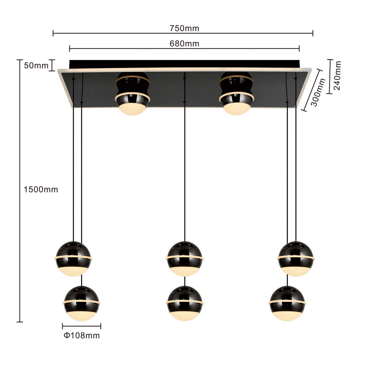 LED-HÄNGELEUCHTE Biarritz 75/150/30 cm  - Schwarzchrom, Design, Kunststoff/Metall (75/150/30cm)