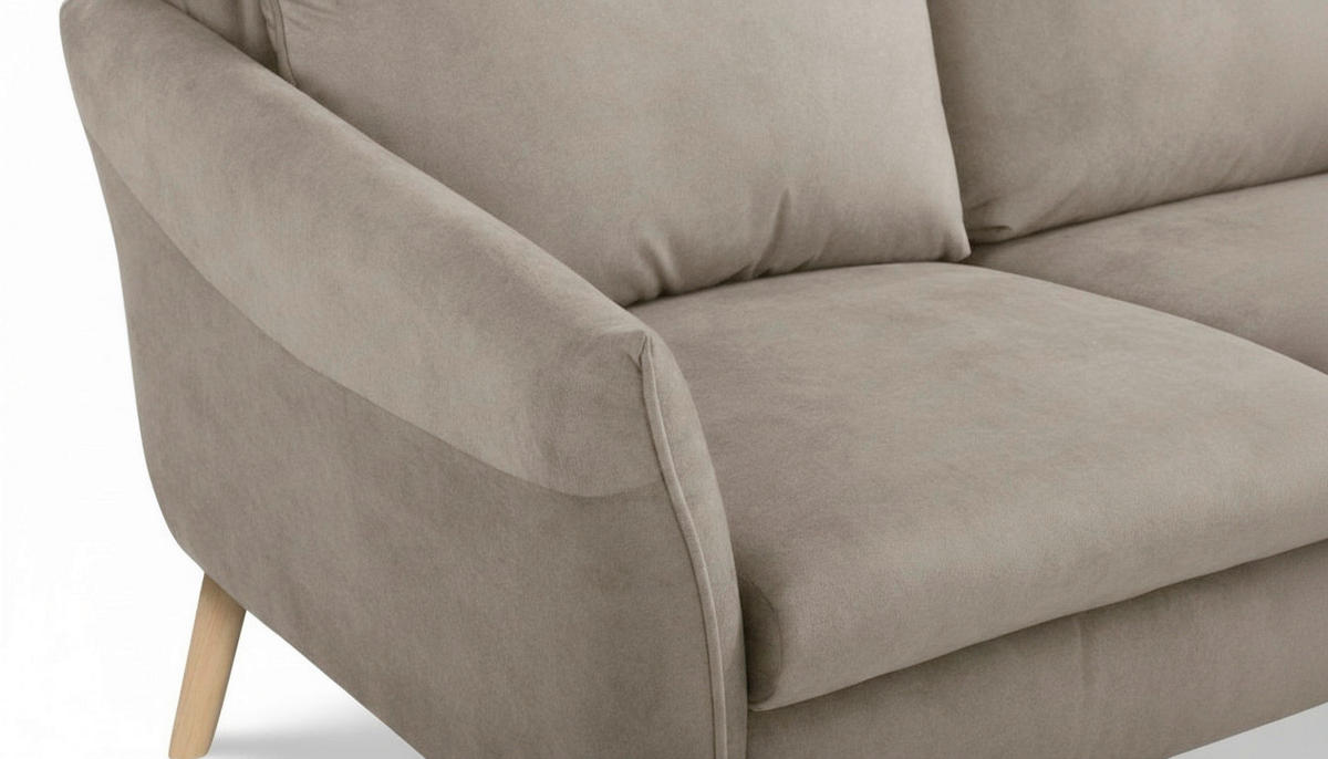 3-SITZER-SOFA  in Mikrofaser Taupe Skandinavisch, Modern  - Taupe/Buchefarben, Design, Holz/Textil (202cm) - Livetastic