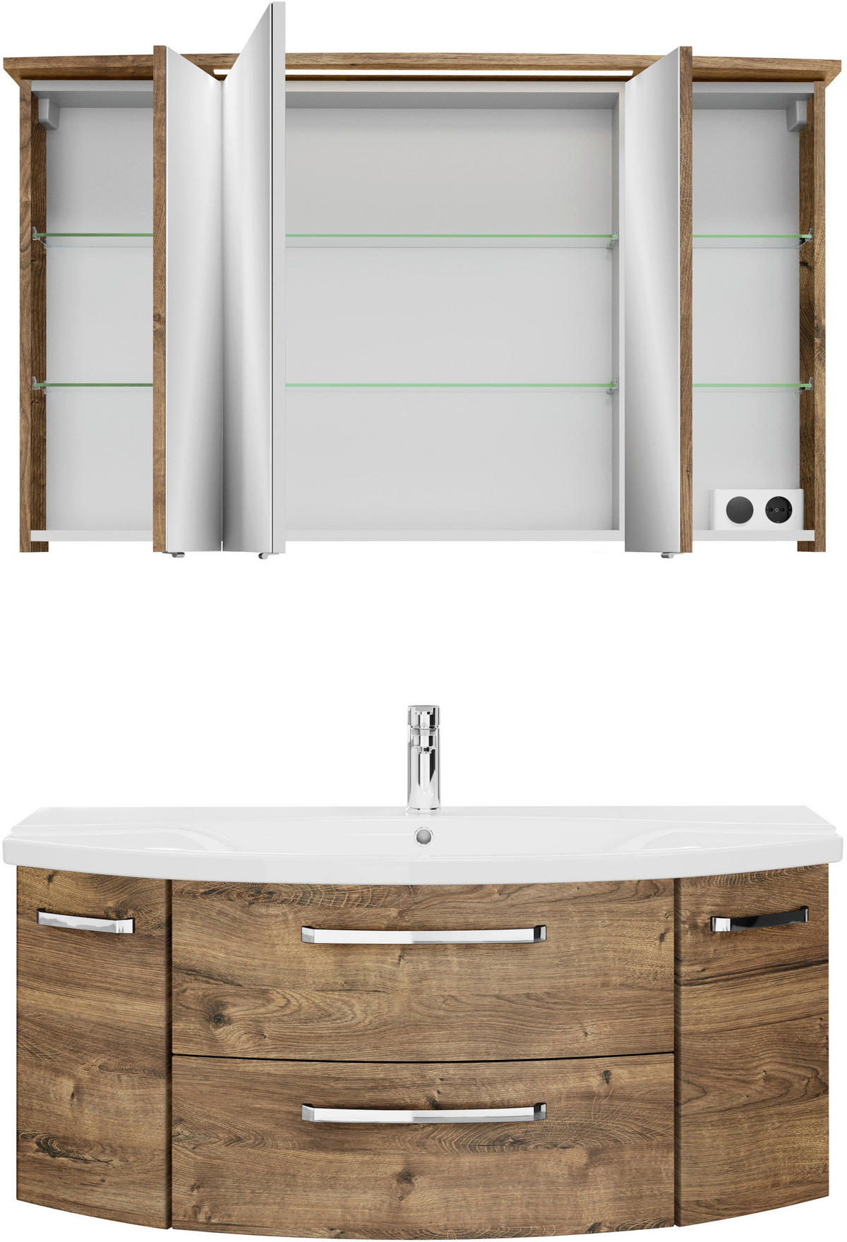 BADEZIMMER 3-teilig  in 120,5 cm  - Eiche dunkel/Chromfarben, MODERN, Glas/Keramik (120,5cm) - Sadena