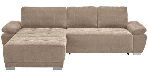 ECKSOFA Graubraun Chenille Rückenkissen, Bettkasten, Schlaffunktion, Rücken echt, Armteilverstellung, Liegefläche im Originalstoff  - Graubraun/Silberfarben, KONVENTIONELL, Holz/Textil (187/293cm) - Carryhome