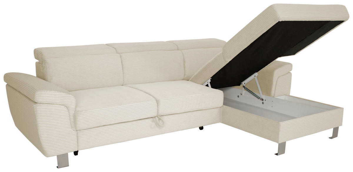 ECKSOFA inkl. Funktionen Naturfarben Cord  - Silberfarben/Naturfarben, Design, Textil/Metall (250/167cm) - Xora