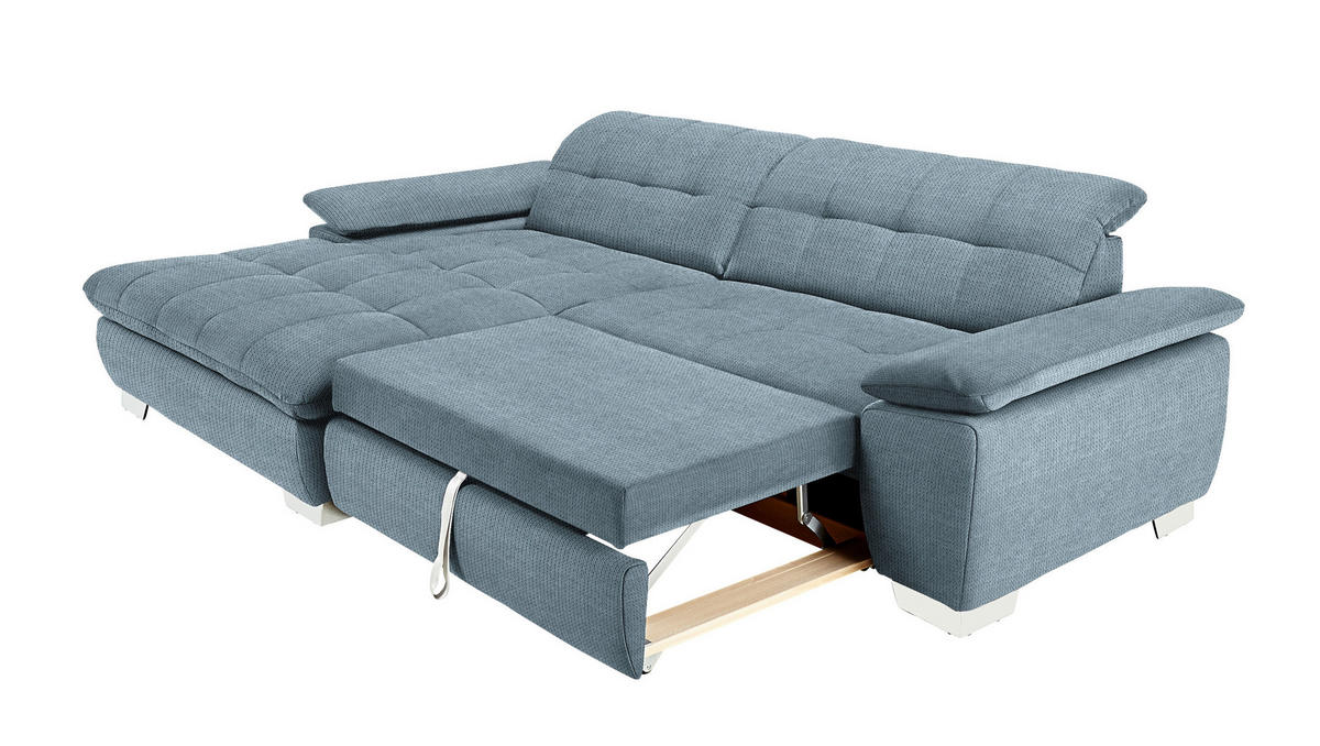 ECKSOFA in Mikrofaser Blaugrau  180/265 cm  - Chromfarben/Blaugrau, Design, Textil/Metall (180/265cm) - Carryhome