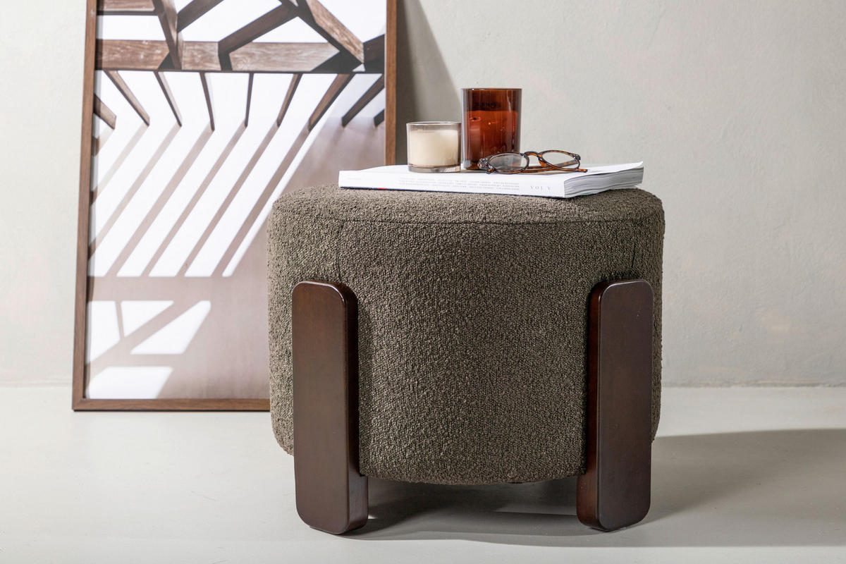 POUF in Braun, Dunkelgrau Holz, Textil Dunkelgrau  - Dunkelgrau/Braun, Design, Holz/Textil (52.5/43/52.5cm) - Livetastic